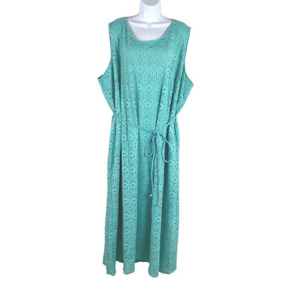 Catherines Dresses & Skirts - Catherines Dress Women's 4X Eyelet Turquoise Sleeveless Tie Waist‎ NWT DR-1085